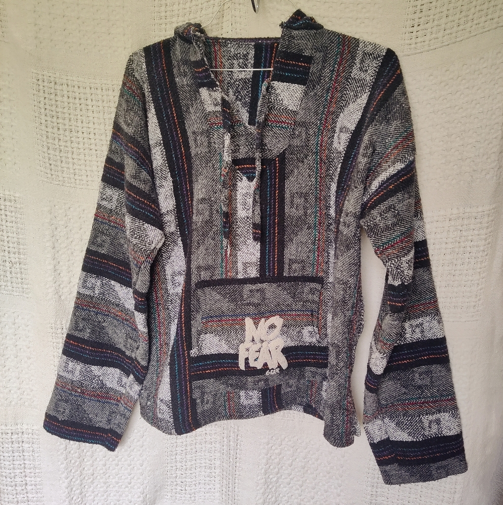 Vintage 90’s No Fear Gear Men’s Baja Hoodie Poncho Colorful